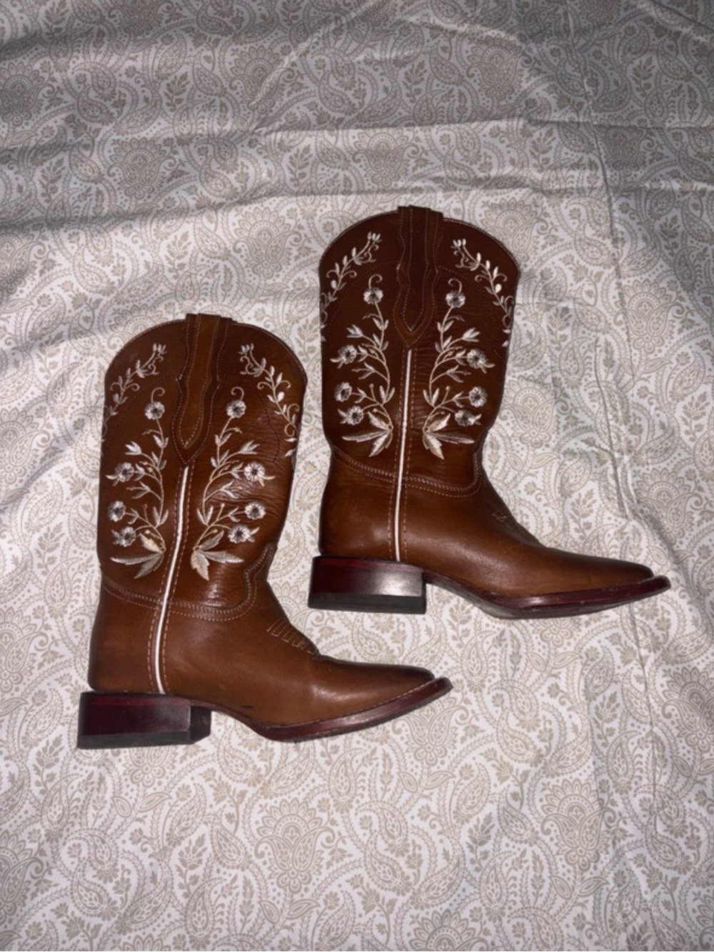 Brown Embroidered Western Leather Boots - Women's
